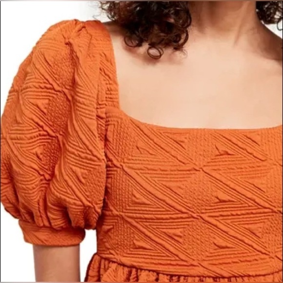 FREE PEOPLE Babydoll SUNSET Sz Large Back Cut Out Bow PUFF Sleeves A-line Dress - Picture 5 of 16